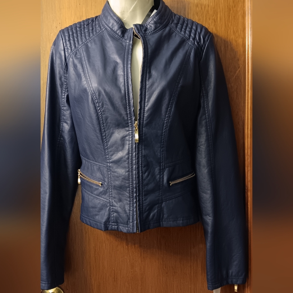 Therapy Apparel Faux Leather Jacket Navy Large